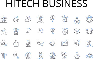 Hitech business line icons collection. Technology enterprise, Digital venture, Modern corporation, Innovation company, Cutting-edge firm, Tech startup, Contemporary business vector and linear
