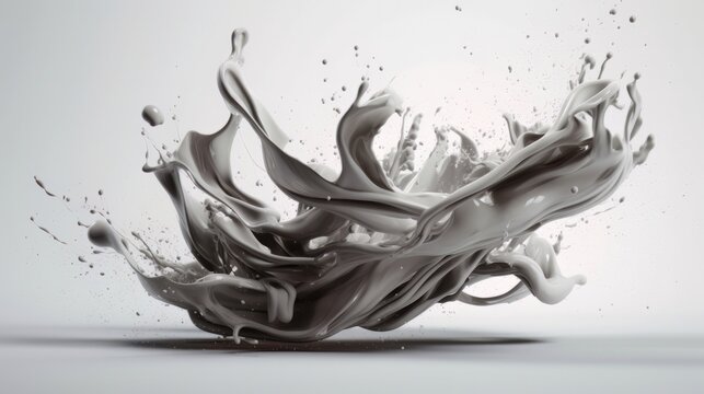 White liquid splashing in the air against black background. Generative ai