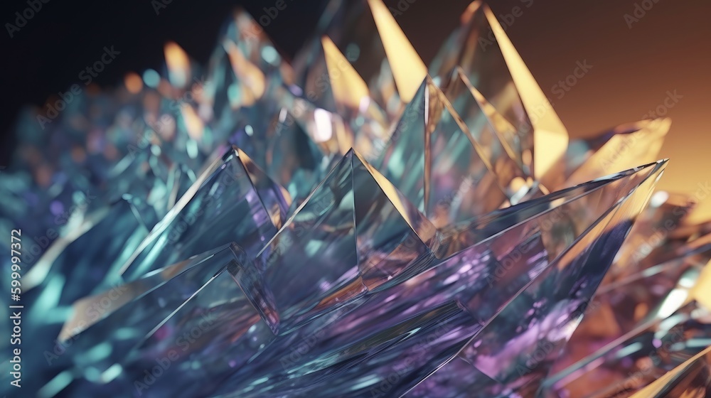 Poster a magnified crystal object revealing its intricate details and colors. generative ai