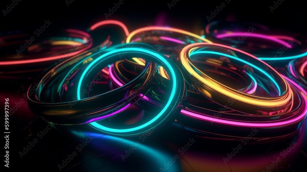 Poster A colorful neon light display on a table. Generative ai