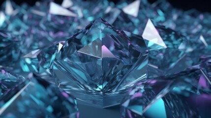 A stunning collection of blue diamonds shining brightly against a dark background. Generative ai