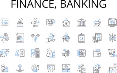 Finance, banking line icons collection. Accounting, Investment, My management, Economics, Funding, Capital, Assets vector and linear illustration. Liabilities,Debt,Treasury outline signs set