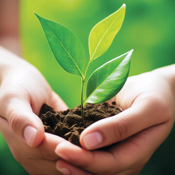 World Environment Day hands holding a growing green seedling in a pile of soil ecology and environment conservation concept forest conservation generative AI