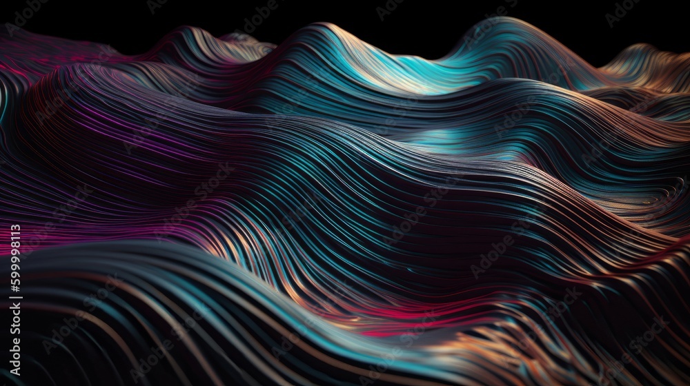 Aufkleber abstract wavy lines on black background. generative ai