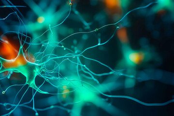 An image of neurons involved in the regulation of blood pressure and heart rate, such as those in the medulla oblongata. Generative Ai.