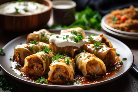 sarma with cabbage rolls and beef, Balkan style, Generative AI