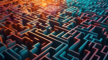 A maze with a glowing center. Generative ai