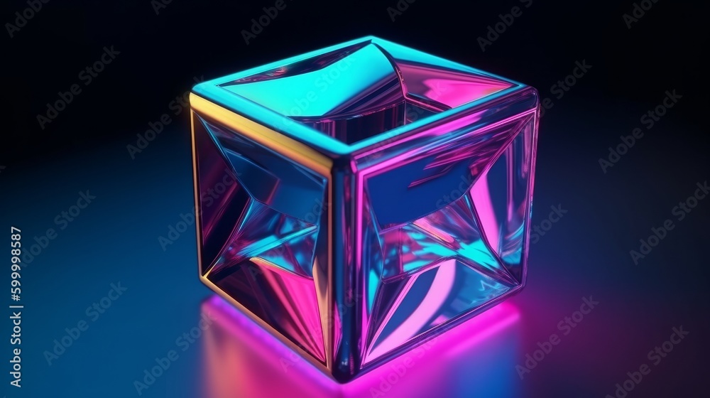 Aufkleber a glowing cube on a black background. generative ai