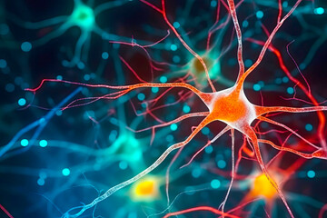 An image of neurons involved in the regulation of the sleep-wake cycle, such as those in the hypothalamus and brainstem. Generative Ai.