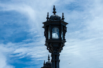 Street lamp in city center in Cadiz, Spain on April 30, 2023
