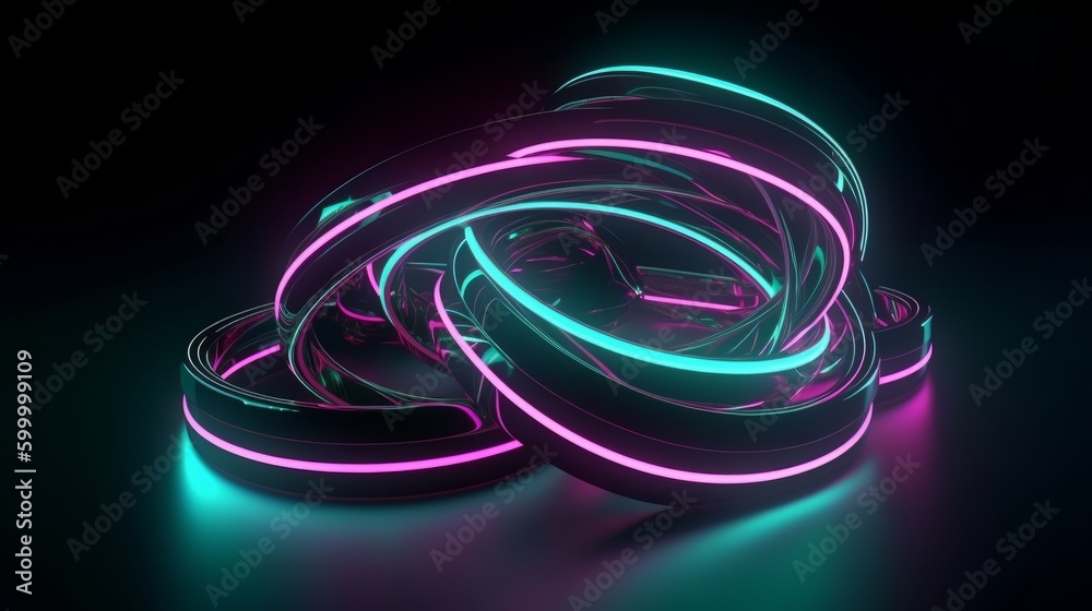 Poster A neon light installation in a dark room creating a vibrant and colorful atmosphere. Generative ai