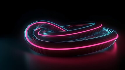 A neon light sculpture on a dark background. Generative ai