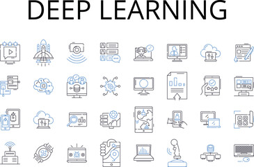 Deep learning line icons collection. Artificial intelligence, Machine learning, Data science, Computer vision, Natural language processing, Cognitive computing, Neural nerks vector and linear