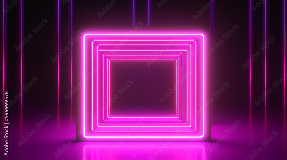 Poster A neon light in a dark room, creating a vibrant square shape. Generative ai