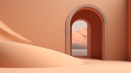An archway leading into the vast desert landscape. Generative ai