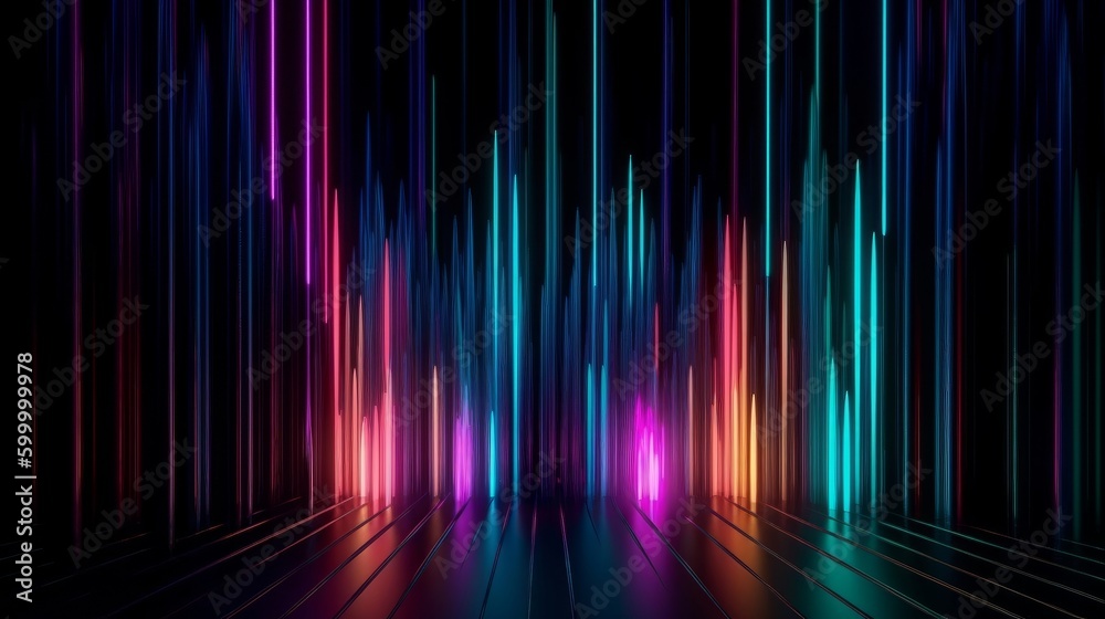 Poster a dimly lit room with vibrant neon lights illuminating the space. generative ai