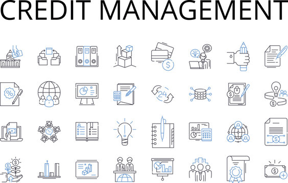 Credit management line icons collection. Debt resolution, Asset allocation, Financial planning, Investment strategy, Revenue generation, Payment processing, Asset management vector and linear