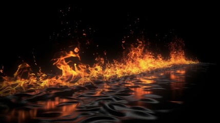 Fiery flames illuminating a pitch-black background. Generative ai