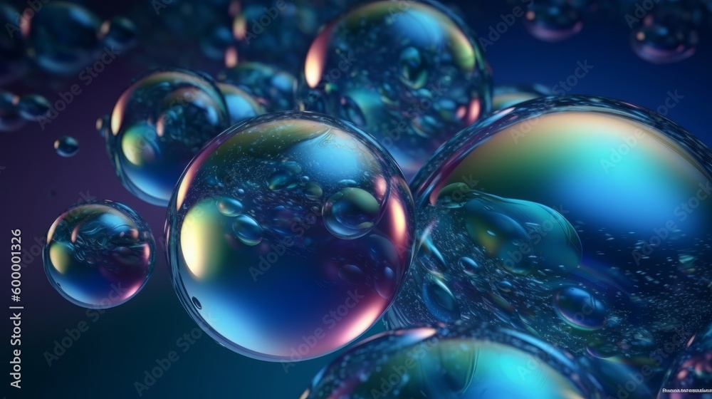 Poster Soap bubbles floating in the air. Generative ai