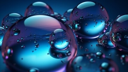 Water droplets on blue surface. Generative ai
