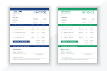 Corporate invoice layout in two color attractive variations.