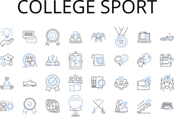 College sport line icons collection. Athletics, Varsity sports, Intramurals, Intercollegiate sports, Team sports, Competitive sports, Extramural sports vector and linear illustration. University