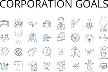 Corporation goals line icons collection. Business objectives, Company aspirations, Enterprise targets, Organization missions, Firm initiatives, Establishment goals, Company aims vector and linear