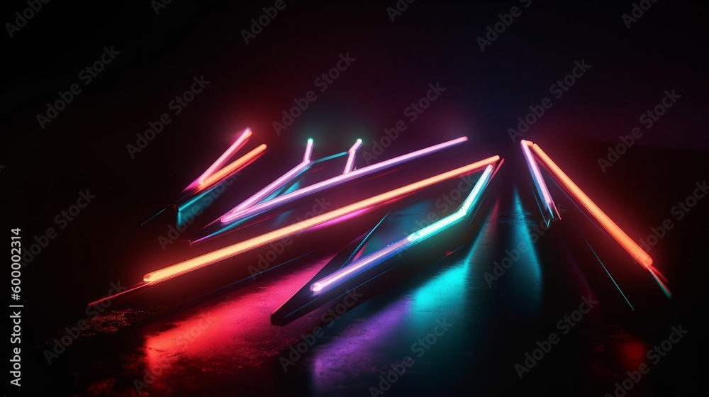 Poster Neon sticks arranged in a colorful pattern on a table. Generative ai