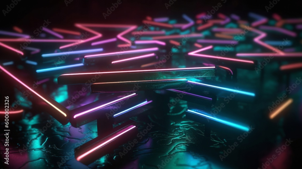 Poster A colorful neon light display on a table. Generative ai