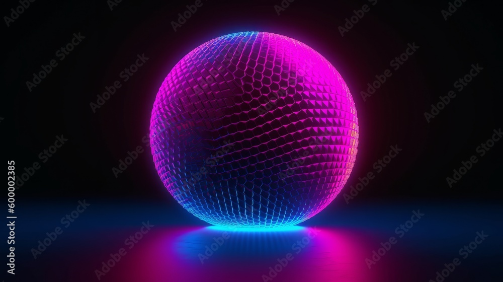 Poster a neon glowing sphere on a dark background. generative ai