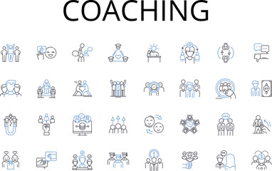 Coaching line icons collection. Mentoring, Guiding, Training, Instructing, Tutoring, Advising, Teaching vector and linear illustration. Directing,Counseling,Educating outline signs set