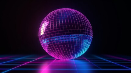 A purple and blue disco ball on a black background. Generative ai