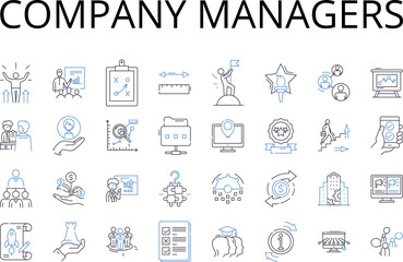 Company managers line icons collection. Business executives, Corporate leaders, Management team, Organization bosses, Company directors, Administrative heads, Executive officers vector and linear