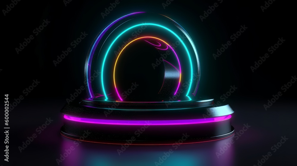 Poster a neon object glowing brightly against a dark background. generative ai
