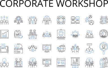 Corporate workshop line icons collection. Business seminar, Leadership retreat, Executive coaching, Team building, Manager training, Professional development, Skill enhancement vector and linear