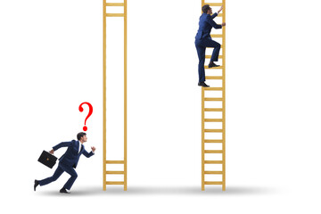 Unfair competition concept with people climbing stairs