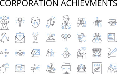 Corporation achievments line icons collection. Company Success, Business Accomplishments, Firm Achievements, Enterprise Awards, Organization Triumphs, Company Milests, Business Feats vector and linear