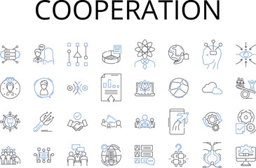 Cooperation line icons collection. Assistance, Collaboration, Partnership, Unity, Accordance, Fellowship, Association vector and linear illustration. Synergy,Concatenation,Togetherness outline signs
