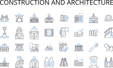 Fototapeta na wymiar Construction and architecture line icons collection. Building, Design, Engineering, Blueprint, Structure, Drafting, Composition vector and linear illustration. Framework,Plan,Foundation outline signs