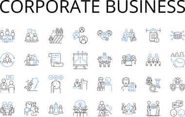 Corporate business line icons collection. Governmental administration, Professional establishment, Financial industry, Entrepreneurial venture, Industrial commerce, Multinational corporation