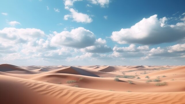 A dramatic sand dune landscape under a moody blue sky. Generative ai