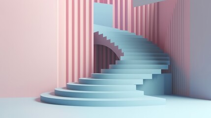 Pink-walled room with a staircase. Generative ai