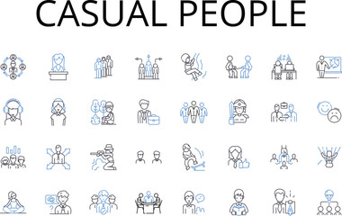 Casual people line icons collection. Lively crowds, Modern lifestyles, Easygoing folks, Everyday individuals, Relaxed personalities, Informal gatherings, Uncomplicated individuals vector and linear