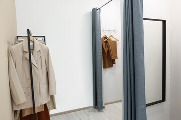 Dressing rooms in fashion store. Interior design