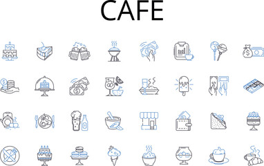 Obraz na płótnie Canvas Cafe line icons collection. Bistro, Restaurant, Diner, Eatery, Brasserie, Deli, Snack bar vector and linear illustration. Tea room,Coffeehouse,Canteen outline signs set