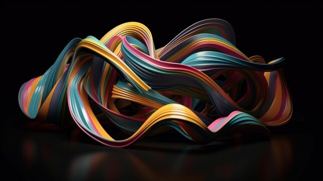 A vibrant pile of ribbons on a sleek black background. Generative ai © cac_tus
