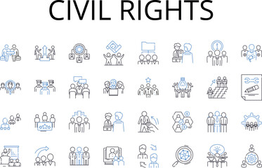 civil rights line icons collection. Social justice, Human rights, Environmentalism, Gender equality, Community activism, Animal welfare, Disability rights vector and linear illustration. Racial