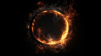 A fiery ring against a dark background. Generative ai