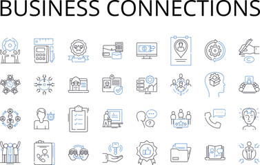 Business connections line icons collection. Professional contacts, Commercial alliances, Corporate partnerships, Enterprise linkages, Trade collaborations, Entrepreneurial liaisons, Industry nerks