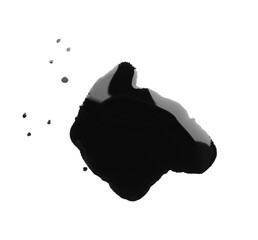 Blots of black paint on white background, top view